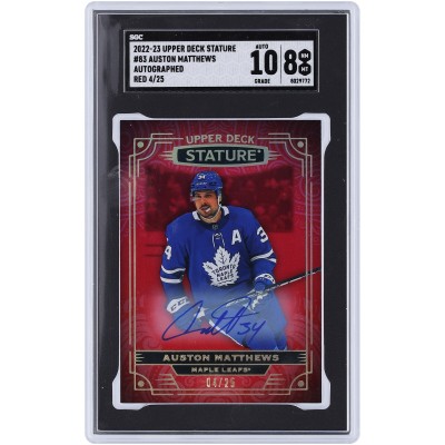 Auston Matthews Toronto Maple Leafs Autographed 2022-23 Upper Deck Stature Red #83 #4/25 SGC Authenticated 8/10 Card