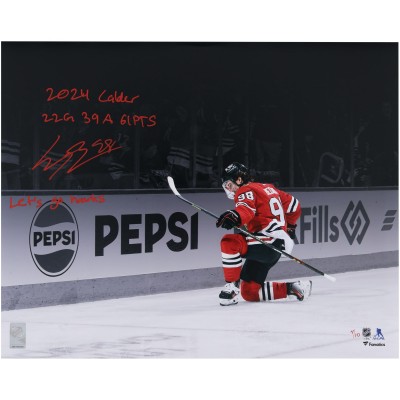 Connor Bedard Chicago Blackhawks Autographed Fanatics Authentic 16 x 20 Red Jersey Celebration Spotlight Photograph with Multiple Inscriptions - Limited Edition of 10