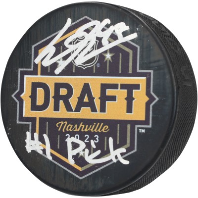 Connor Bedard Chicago Blackhawks Autographed Fanatics Authentic 2023 NHL Draft Hockey Puck with #1 Pick Inscription
