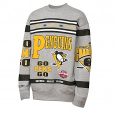 Кофта Подростковая Pittsburgh Penguins Mitchell & Ness Heather Gray Allover Print Fleece Crewneck