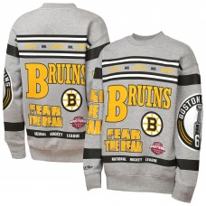 Кофта Подростковая Boston Bruins Mitchell & Ness Heather Gray Allover Print Fleece Crewneck