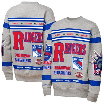 Кофта New York Rangers Mitchell & Ness Heather Gray Allover Print Fleece Crewneck