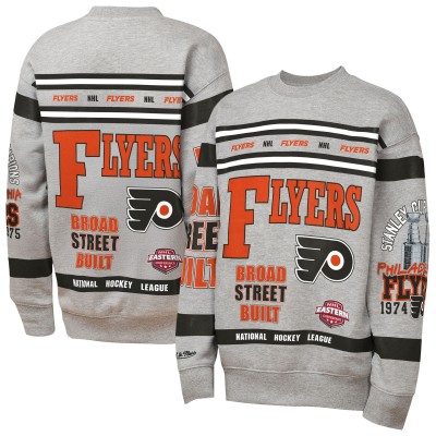 Кофта Philadelphia Flyers Mitchell & Ness Heather Gray Allover Print Fleece Crewneck