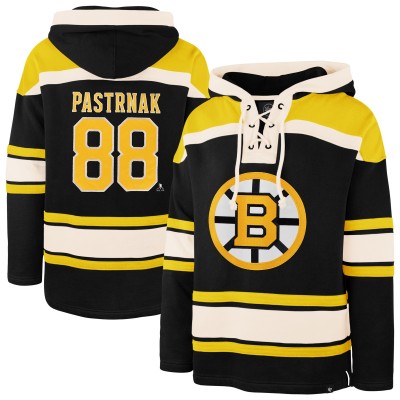Boston Bruins David Pastrnak 47 Gray Player Name & Number Lacer Hoodie