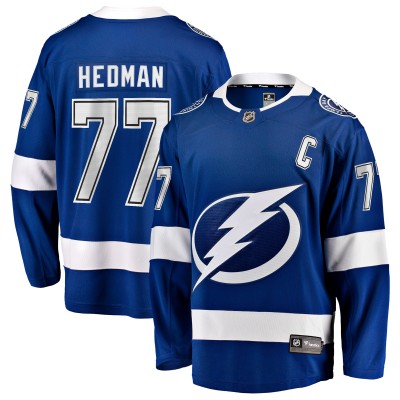 Джерси Tampa Bay Lightning Victor Hedman Fanatics Blue Home Captain Patch Breakaway