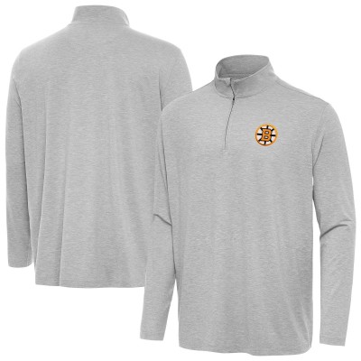 Boston Bruins Antigua Heather Gray Hunk Lightweight Quarter-Zip Pullover