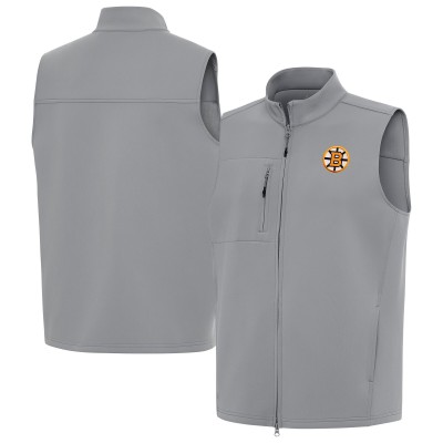 Boston Bruins Antigua Gray Demand Full-Zip Vest