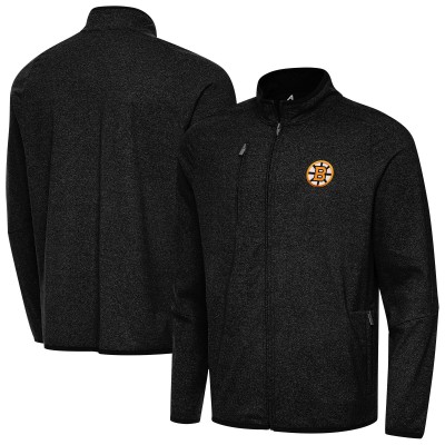 Кофта на молнии Boston Bruins Antigua Heather Black Raglan Hold-Up Tri-Blend
