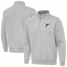 St. Louis Blues Antigua Heather Gray Victory Quarter-Zip Pullover Top