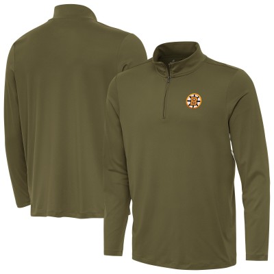 Boston Bruins Antigua Olive Reprocess Quarter-Zip Pullover