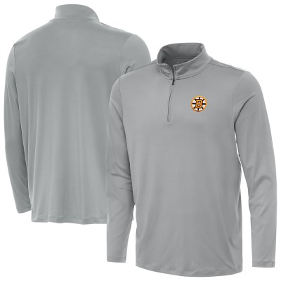Boston Bruins Antigua Gray Reprocess Quarter-Zip Pullover