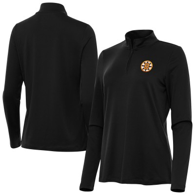 Женская Boston Bruins Antigua Black Reprocess Quarter-Zip Pullover