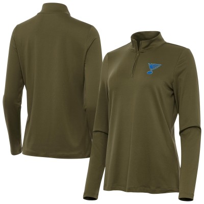 Женская St. Louis Blues Antigua Olive Reprocess Quarter-Zip Pullover