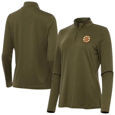 WoBoston Bruins Antigua Olive Reprocess Quarter-Zip Pullover