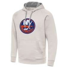 New York Islanders Antigua Cream Big Logo Victory Pullover Hoodie