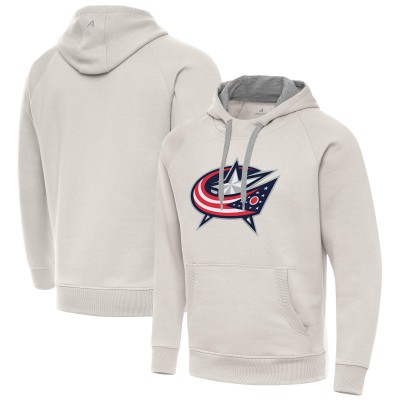 Columbus Blue Jackets Antigua Cream Big Logo Victory Pullover Hoodie