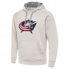 Columbus Blue Jackets Antigua Cream Big Logo Victory Pullover Hoodie