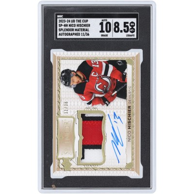 Nico Hischier New Jersey Devils Autographed 2023-24 Upper Deck The Cup Splendor Material Tri-Color Relic #SP-NH #11/36 SGC Authenticated 8.5/10 Card