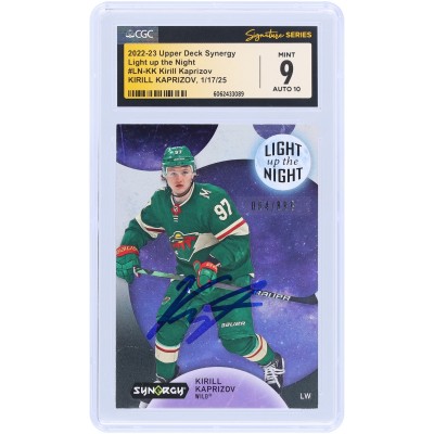 Kirill Kaprizov Minnesota Wild Autographed 2022-23 Upper Deck Synergy Light Up the Night #LN-KK #/899 CGC Fanatics Witnessed Authenticated 9/10 Card