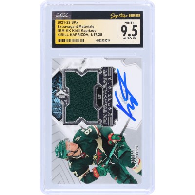 Kirill Kaprizov Minnesota Wild Autographed 2021-22 Upper Deck SPx Extravagant Materials Jersey Relic #EM-KK CGC Fanatics Witnessed Authenticated 9.5/10 Card