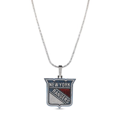 New York Rangers GLD 14K White Gold Logo Pendant & 20 Tennis Chain