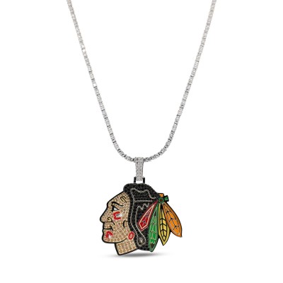 Chicago Blackhawks GLD 18K Yellow Gold Logo Pendant & 20 Tennis Chain