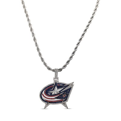Columbus Blue Jackets GLD 14K White Gold Logo Pendant & 20 Rope Chain