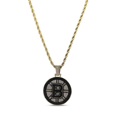 Boston Bruins GLD 18K Yellow Gold Logo Pendant & 20 Rope Chain