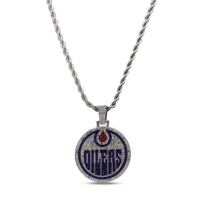 Edmonton Oilers GLD 14K White Gold Logo Pendant & 20 Rope Chain