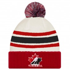 Шапка с помпоном Hockey Canada New Era White/Red Milano Cortina 2026 Winter Olympics Striped