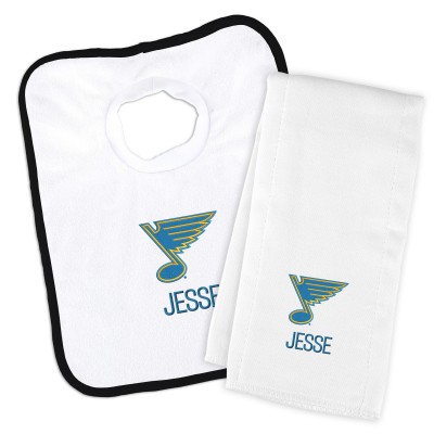 Малышам St. Louis Blues Chad & Jake White Primary Personalized Bib & Burp Cloth Set