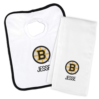 Малышам Boston Bruins Chad & Jake Black Primary Personalized Bib & Burp Cloth Set