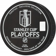 Sergei Bobrovsky Florida Panthers Autographed Fanatics Authentic 2024 Stanley Cup Playoff Diving Save Hockey Puck - Limited Edition of 172 - Signed in Gold