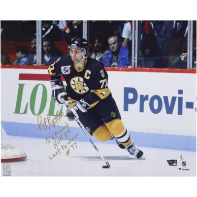 Ray Bourque Boston Bruins Autographed Fanatics Authentic 16 x 20 Black Jersey Skating Photograph with Multiple Inscriptions - Limited Edition #1/1 - Signed in Gold Ink