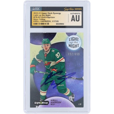 Kirill Kaprizov Minnesota Wild Autographed 2022-23 Upper Deck Synergy Light Up The Night Neon Yellow #LN-KK #/699 CGC Authenticated Card