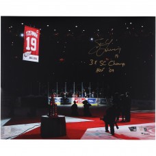 Steve Yzerman Detroit Red Wings Autographed Fanatics Authentic 16 x 20 Jersey Retirement Night Photograph with 3X SC Champ Inscription - Limited Edition #1/1 - Signed in Gold Steve Yzerman Detroit Red Wings Autographed Fanatics Authentic 16 x 20 Jersey Retirement Night Photograph with 3X SC Champ Inscription - Limited Edition #1/1 - Signed in Gold