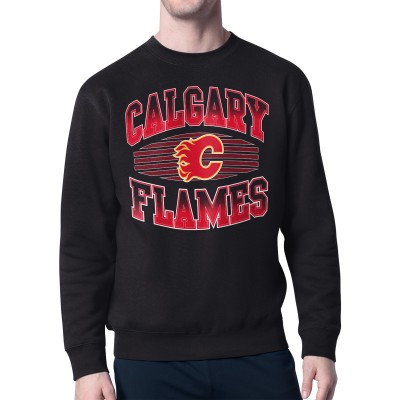 Calgary Flames Starter Black Team Grit Graphic Fleece Pullover Sweatshirt