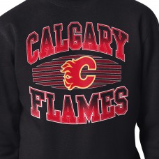Calgary Flames Starter Black Team Grit Graphic Fleece Pullover Sweatshirt