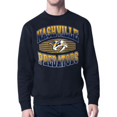 Nashville Predators Starter Navy Team Grit Graphic Fleece Pullover Sweatshirt