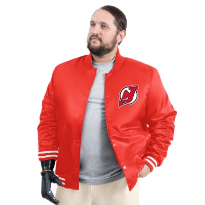 New Jersey Devils G-III Sports by Carl Banks Red Adaptive Bold Logo Satin Full-Snap Varsity Jacket