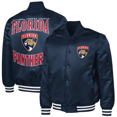 Florida Panthers G-III Sports by Carl Banks Navy Adaptive Bold Logo Satin Full-Snap Varsity Jacket