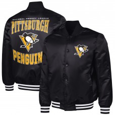 Pittsburgh Penguins G-III Sports by Carl Banks Black Adaptive Bold Logo Satin Full-Snap Varsity Jacket
