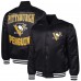 Pittsburgh Penguins G-III Sports by Carl Banks Black Adaptive Bold Logo Satin Full-Snap Varsity Jacket Pittsburgh Penguins G-III Sports by Carl Banks Black Adaptive Bold Logo Satin Full-Snap Varsity Jacket