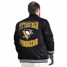 Pittsburgh Penguins G-III Sports by Carl Banks Black Adaptive Bold Logo Satin Full-Snap Varsity Jacket