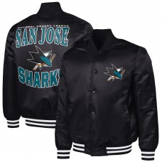 San Jose Sharks G-III Sports by Carl Banks Black Adaptive Bold Logo Satin Full-Snap Varsity Jacket San Jose Sharks G-III Sports by Carl Banks Black Adaptive Bold Logo Satin Full-Snap Varsity Jacket