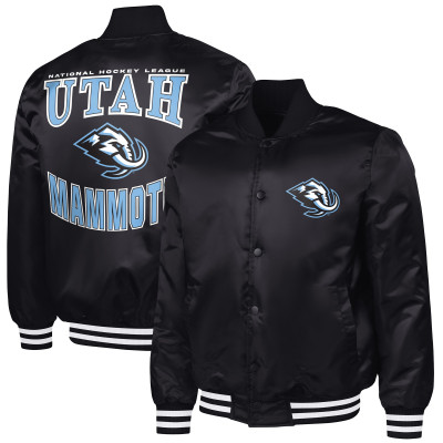Рубашка Utah Mammoth G-III Sports by Carl Banks Black Adaptive Bold Logo Satin Varsity Jacket