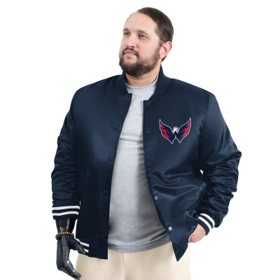 Washington Capitals G-III Sports by Carl Banks Navy Adaptive Bold Logo Satin Full-Snap Varsity Jacket