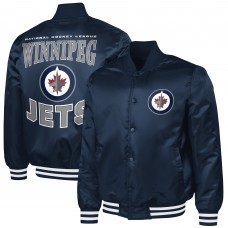 Winnipeg Jets G-III Sports by Carl Banks Navy Adaptive Bold Logo Satin Full-Snap Varsity Jacket