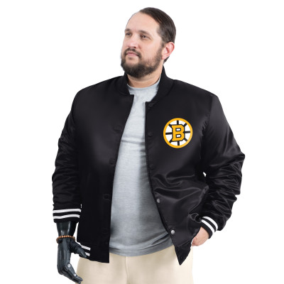 Рубашка Boston Bruins G-III Sports by Carl Banks Black Adaptive Bold Logo Satin Varsity Jacket