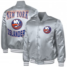 New York Islanders G-III Sports by Carl Banks Gray Adaptive Bold Logo Satin Full-Snap Varsity Jacket